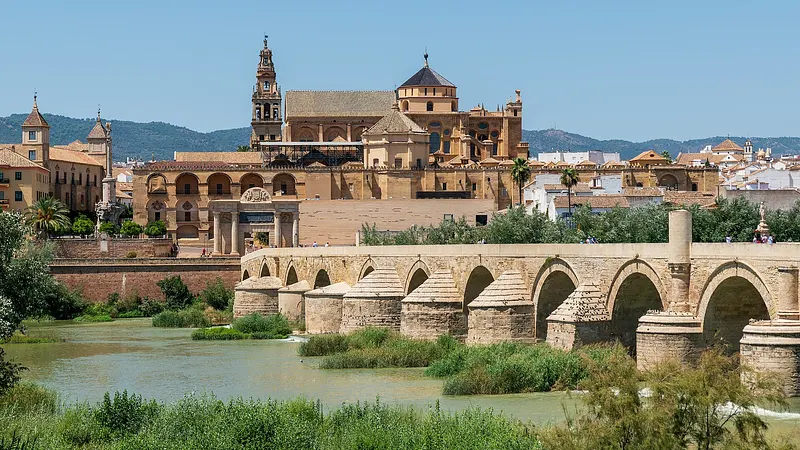 Views of the Historic centre of Córdoba from the Guadalquivir River, from where the Mosque-Cathedral and the Roman Bridge stand out, declared a World Heritag...